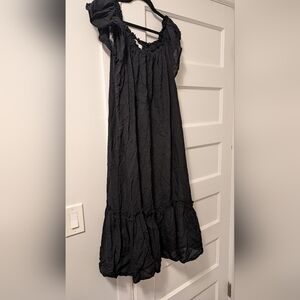 Carly Jean Los Angeles CJLA Black Linen Ruffle Sleeve Midi Dress Sz L